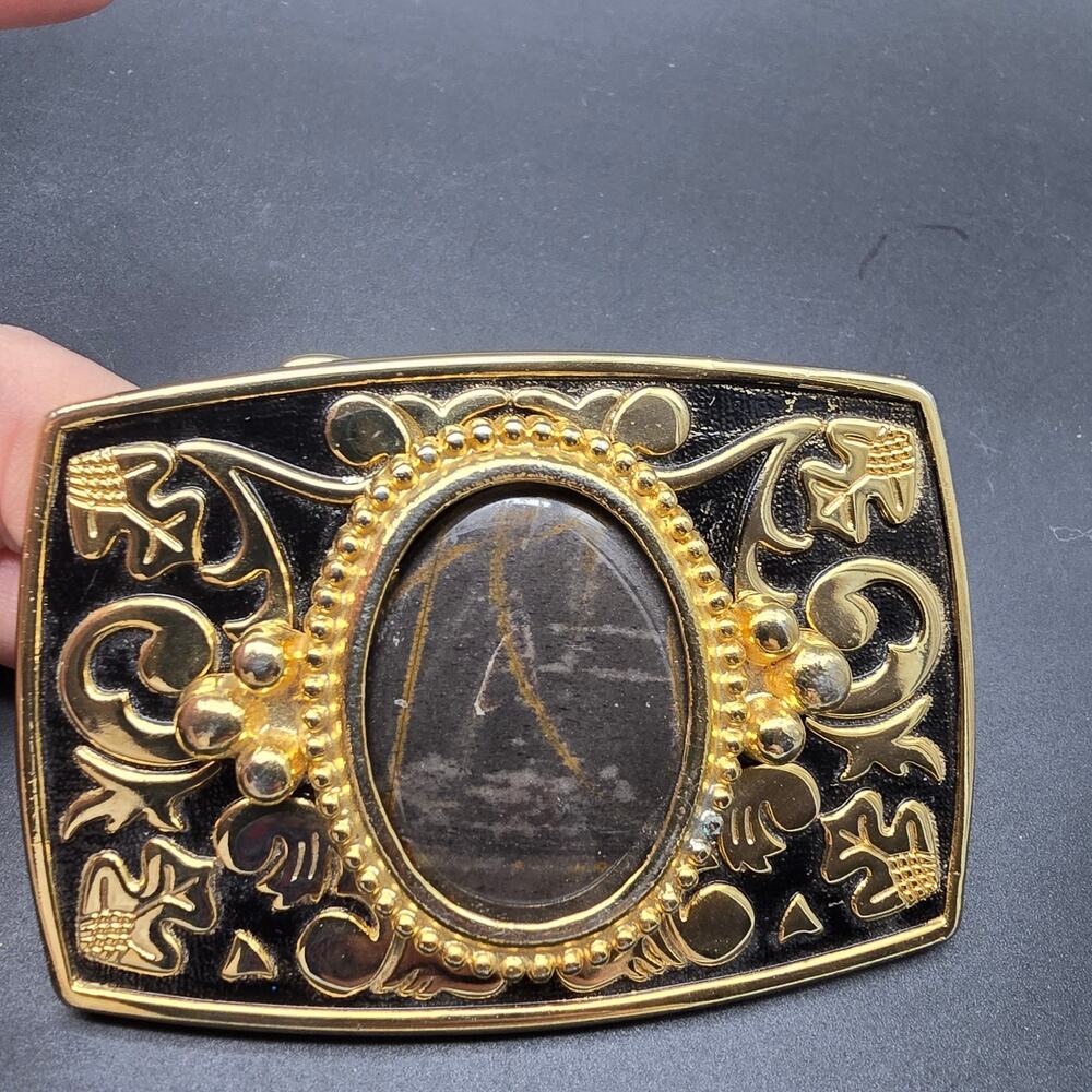 Agate Gemstone Belt Buckle Silver Tone Gold Tone Accessory